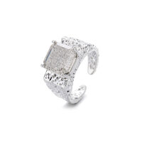 [銅]不規則熔巖質感戒指 - 白金重工宝石指环（银色）, 开口可调节