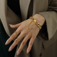 [316L鈦鋼]嘻哈風古巴項鏈手鏈 - E246 金色粗链条手链18.5cm