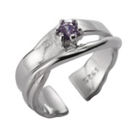 [925純銀]氣質雙層紫鉆戒指 - 银色, 925银