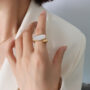 [316L鈦鋼]白母貝幾何橢圓戒指 - A234 金色戒指（开口不可调节）, 6号