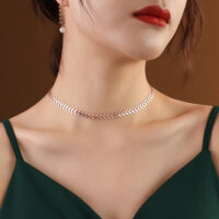 [316L鈦鋼]葉子鳳尾珍珠耳環項鏈 - P362 玫瑰金项链35+5cm
