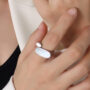 [316L鈦鋼]白母貝幾何橢圓戒指 - A234 钢色戒指（开口不可调节）, 6号