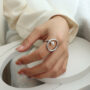 [316L鈦鋼]小眾設計珍珠戒指 - 钢色, 6号