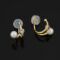 [蚊香盤]銅--小眾愛心鋯石珍珠耳環 - 无耳洞。一体式硅胶耳夹。F602