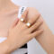 [316L鈦鋼]法式方形白海貝戒指 - A257 金色戒指, 6号
