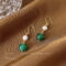 [925銀針]復古綠瑪瑙珍珠耳環 - A335品质绿玛瑙
