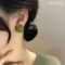 [925銀針]簡約復古綠色圓形耳環 - 耳钉