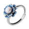 [925純銀]個性珍珠花朵戒指 - 蓝色