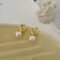 [925純銀]U型珍珠復古耳環 - 珍珠耳钉-黄金色, 925银