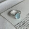 [925純銀]小眾高級感戒指 - 海蓝宝水晶戒指-白金色, 开口可调节