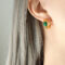 [316L鈦鋼]玻璃石個性耳環F681 - F681-金色绿玻璃石耳环