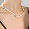 [316L鈦鋼]法式花朵珍珠項鏈P1387-E388 - P1387-钢色项链-40+7cm