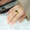 [316L鈦鋼]圓環設計玻璃石戒指A435 - A435-绿玻璃石金色戒指, 7.5号