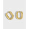 [925純銀]橢圓圓圈紋理耳環 - 18K金色, 925银