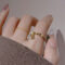 [銅]雪球鑲鉆H字母戒指 - 白金色转运珠H戒指, 开口可调节