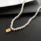 [鈦鋼]鋯石方形百搭珍珠項鏈 - 03-C10 钛钢方型天然珍珠项链