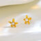 [925純銀]可愛花朵鋯石耳釘 YC7802E - 花朵耳钉-黄金色, 925银