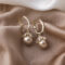 [925銀針]時尚幾何型珍珠耳扣 - B 香槟色