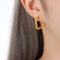[316L鈦鋼]質感扭紋幾何耳釘F793 - F793-金色方形耳环