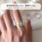 [925純銀]法式滴釉镶钻花朵戒指YC3773R_1 - 黄色小花戒指-银色, 开口可调节