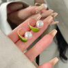 [925銀針]法式珍珠滴釉U形耳環 - 绿色