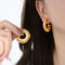[316L鈦鋼]天然多彩串珠耳環F976 - F976-天然黄玛瑙-金色耳环