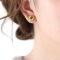 [316L鈦鋼]白鋯石黑綠玻璃石耳釘F876 - F876-金色绿玻璃石方形耳钉