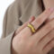 [316鈦鋼]時尚戒指小眾氣質指環A557 - A557-黑捷克钻金色戒指, 6号
