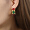 [316L鈦鋼]復古高光貝珠U型耳環F1006 - F1006-金色红绿树脂耳环