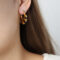[316L鈦鋼]彩軸牛角包耳環 - F260-黑彩釉金色耳环