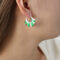 [316L鈦鋼]彩軸牛角包耳環 - F260-绿彩釉钢色耳环