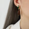 [銅]虎眼石琺瑯彩釉耳環 - F378-绿彩釉虎眼石耳环