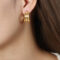 [316L鈦鋼]拼色幾何C型耳環F1144 - F1144-拼色彩釉金色耳环