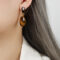 [銅]虎眼石琺瑯彩釉耳環 - F378-黑彩釉虎眼石耳环