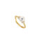 [銅]小碎鉆麻花珍珠戒指 - 黄金色白珍珠麻花戒指, 铜（开口可调节）