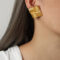 [316L鈦鋼]十字編織金方形耳環 - F1075-金色耳环
