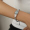 [316L鈦鋼]法式手表造型鑲鉆手鏈E372 - E372-白贝壳钢色手链-14+3cm