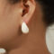 [316L鈦鋼]半邊空心水滴形耳釘 - F519-大款白色彩釉耳环