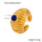 [316L鈦鋼]螺紋天然石虎眼石戒指A601 - A601-金色蓝滴油戒指, 7号