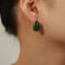[316L鈦鋼]半邊空心水滴形耳釘 - F519-小款绿色彩釉耳环
