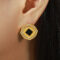 [316L鈦鋼]紐扣圓方鑲鉆耳環 - F1389-金色镶黑锆石耳环