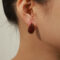 [316L鈦鋼]半邊空心水滴形耳釘 - F519-小款红色彩釉耳环