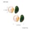 [316L鈦鋼]復古砝碼彩釉仿珍珠耳環 - F1428-金色绿彩釉耳环