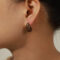 [316L鈦鋼]半邊空心水滴形耳釘 - F519-小款棕色彩釉耳环