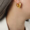 [316L鈦鋼]光面設計感桃心項鏈P1666 - F1028-金色耳环