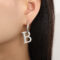 [316L鈦鋼]可拆卸B字吊墜耳環 - F605-钢色细圈字母耳环
