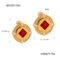 [316L鈦鋼]紐扣圓方鑲鉆耳環 - F1389-金色镶红锆石耳环